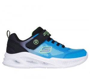 Boys's Skechers Meteor-Lights - Krendox Light Up Sneakers Black / Blue USA | 2958-PWKIR