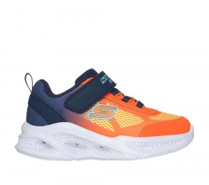 Boys's Skechers Meteor-Lights - Krendox Sneakers Navy / Orange USA | 2564-FZOCM