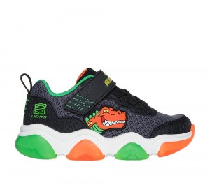 Boys's Skechers Mighty Glow 2.0 - Dino-Bolt Light Up Sneakers Black / Orange USA | 3892-DVSYH