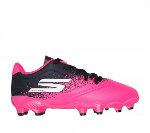Boys's Skechers Razor 1.5 Jr Td FG Lace Up Shoes Black / Pink USA | 7618-AEFIU