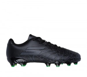 Boys's Skechers SKX_ 1.5 Jr Td FG Lace Up Shoes Black / Silver USA | 1976-SBFCA