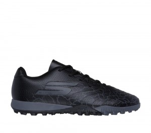 Boys's Skechers SKX_ 1.5 Jr Td TF Lace Up Shoes Black / Silver USA | 7905-ZVHDJ
