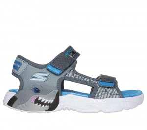 Boys's Skechers S-Lights: Creature-Splash Sandals Charcoal / Blue USA | 8921-KNYOX