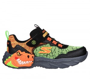 Boys's Skechers Skech-O-Saurus - Dino-Lights Light Up Sneakers Black / Orange USA | 8167-OMZJI