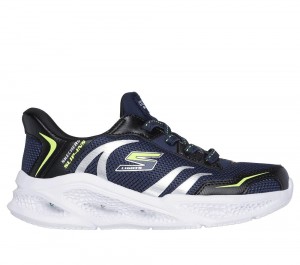 Boys's Skechers Slip-ins: Meteor-Lights - Brisk-Beams Light Up Sneakers Navy / Black USA | 8602-MAGKV