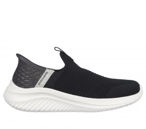 Boys's Skechers Slip-ins: Ultra Flex 3.0 - Smooth Step Sneakers Black / White USA | 8905-ZRXTY