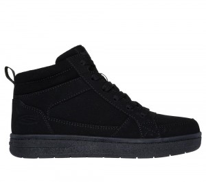 Boys's Skechers Smooth Street - Cozy Zip Lace Up Shoes Black USA | 7934-HNOMY