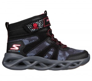 Boys's Skechers Twisted-Brights - Zerrix Light Up Sneakers Black / Red USA | 8643-LCUKO