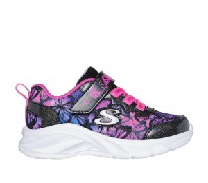 Girls's Skechers Coastline - Flutter Fly Sneakers Black / Multicolor USA | 4836-KCQXY