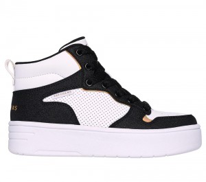 Girls's Skechers Court High - Shine Kicks Lace Up Shoes White / Black USA | 2703-FVZHB