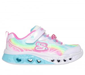 Girls's Skechers Flutter Heart Lights - Groovy Swirl Light Up Sneakers White / Multicolor USA | 7612-XYNVO