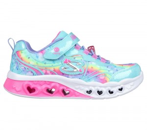 Girls's Skechers Flutter Heart Lights - Groovy Swirl Light Up Sneakers Turquoise / Hot Pink USA | 4056-NHMCU