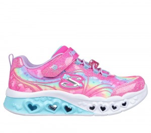 Girls's Skechers Flutter Heart Lights - Groovy Swirl Light Up Sneakers Hot Pink / Lavender USA | 3182-DGUAJ