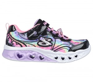 Girls's Skechers Flutter Heart Lights - Groovy Swirl Light Up Sneakers Black / Pink USA | 6903-BMLQC