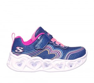 Girls's Skechers Heart Lights - Retro Hearts Light Up Sneakers Navy / Multicolor USA | 3150-LCYNZ
