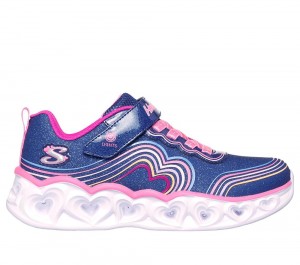 Girls's Skechers Heart Lights - Retro Hearts Light Up Sneakers Navy / Multicolor USA | 4869-HVKPJ