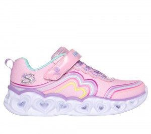Girls's Skechers Heart Lights - Retro Hearts Light Up Sneakers Light Pink USA | 7534-NPRYA