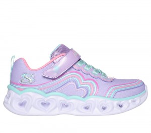 Girls's Skechers Heart Lights - Retro Hearts Light Up Sneakers Lavender / Multicolor USA | 5384-ZCKQO