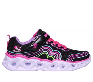 Girls's Skechers Heart Lights - Retro Hearts Light Up Sneakers Black / Multicolor USA | 5309-GYVAS
