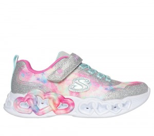 Girls's Skechers Infinite Heart Lights - Color Lovin Light Up Sneakers Silver / Multi USA | 3196-IXGVP