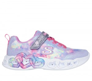 Girls's Skechers Infinite Heart Lights - Color Lovin Light Up Sneakers Lavender / Multicolor USA | 2438-QSJFD