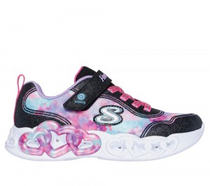 Girls's Skechers Infinite Heart Lights - Color Lovin Light Up Sneakers Black / Multicolor USA | 7425-GERWA