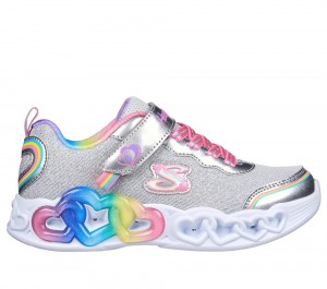 Girls's Skechers Infinite Heart Lights - Love Prism Light Up Sneakers Silver / Multi USA | 8059-FSAWN