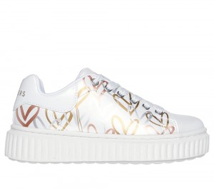 Girls's Skechers JGoldcrown: Hi Ridge Lace Up Shoes White / Gold USA | 8971-ZMDCB