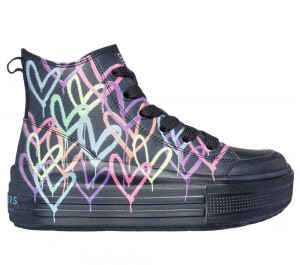 Girls's Skechers JGoldcrown: Hyperlift Lace Up Shoes Black / Multicolor USA | 9247-ELDTB