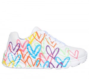 Girls's Skechers JGoldcrown: Uno Lite - Spread the Love Lace Up Shoes White / Multicolor USA | 3874-NULAX