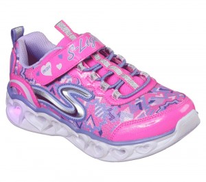 Girls's Skechers S Lights: Heart Lights Sneakers Neon Pink / Multi USA | 1359-AUNRE