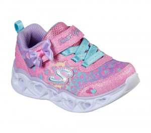 Girls's Skechers S Lights: Heart Lights - Untamed Heart Light Up Sneakers Hot Pink / Multicolor USA | 3875-TMQYL