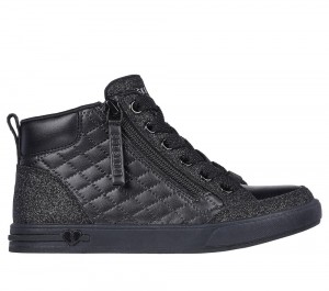 Girls's Skechers Shoutouts - Glimmer Zip Lace Up Shoes Black USA | 6720-ASUFC