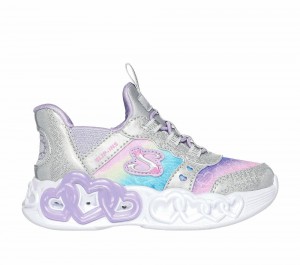 Girls's Skechers Slip-ins: Infinite Heart Lights Light Up Sneakers Silver / Multi USA | 7836-UMYLC