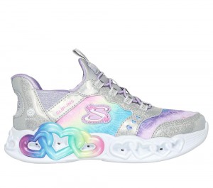 Girls's Skechers Slip-ins: Infinite Heart Lights Light Up Sneakers Silver / Multi USA | 5194-DOWCX