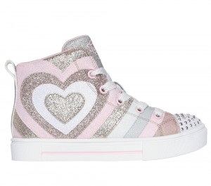 Girls's Skechers Twinkle Toes: Twinkle Sparks - Heart Pop Light Up Sneakers Rosegold USA | 8513-MHQWC