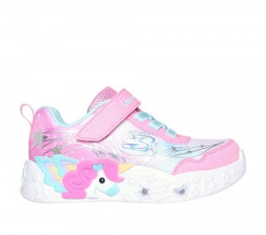 Girls's Skechers Unicorn Charmer - Lil Stellar Light Up Sneakers Pink / Turquoise USA | 4732-VULKT
