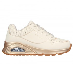 Girls's Skechers Uno Gen1 - Cool Heels Lace Up Shoes Natural White USA | 4267-DKNSP