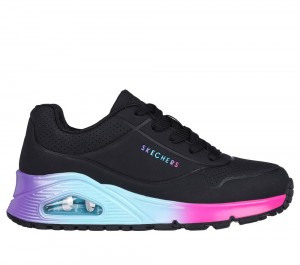 Girls's Skechers Uno Gen1 - Pop of Ombre Lace Up Shoes Black / Multicolor USA | 6801-EFBRW