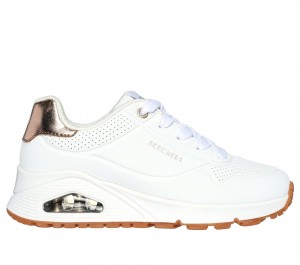 Girls's Skechers Uno Gen1 - Shimmer Away Lace Up Shoes White USA | 6104-NUJOA