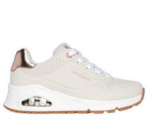 Girls's Skechers Uno Gen1 - Shimmer Away Lace Up Shoes Natural White USA | 2718-OZFYR