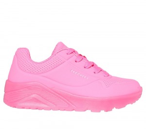 Girls's Skechers Uno Ice Lace Up Shoes Neon Pink USA | 4652-ICAQY