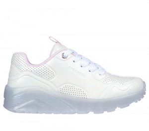 Girls's Skechers Uno Ice - Prism Luxe Lace Up Shoes White / Silver USA | 0519-RPJSI