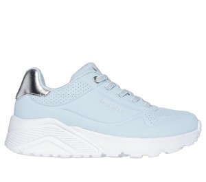 Girls's Skechers Uno Lite Lace Up Shoes Light Blue / Silver USA | 1784-SWREQ