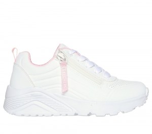 Girls's Skechers Uno Lite - Easy Zip Lace Up Shoes White USA | 7815-VDWNJ