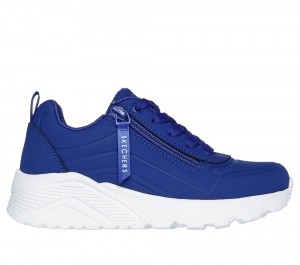 Girls's Skechers Uno Lite - Easy Zip Lace Up Shoes Navy USA | 8473-KMUYD