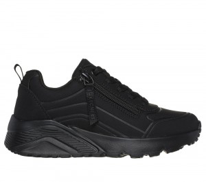 Girls's Skechers Uno Lite - Easy Zip Lace Up Shoes Black USA | 1826-HUXGV