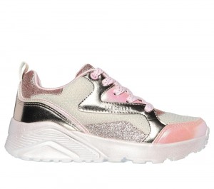 Girls's Skechers Uno Lite - Metallic Steps Lace Up Shoes Rosegold USA | 7324-JSCFT