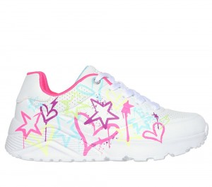 Girls's Skechers Uno Lite - My Drip Lace Up Shoes White / Multicolor USA | 0319-NGUHD