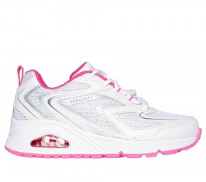 Girls's Skechers Uno - So Wavy Lace Up Shoes White / Pink USA | 4389-DRITK